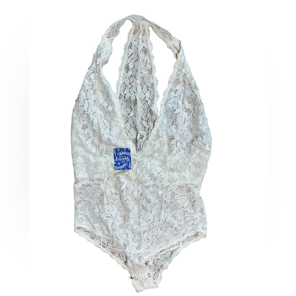 Free People Intimately Lace Bodysuit White NWT Size Medium Sheer Floral Snap